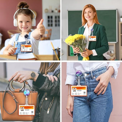 Retractable ID Badge Holder Nurse Badge Reels with Clip Name Card Holders for Office Worker Doctor Nurse (6 Pack Starry Sky)