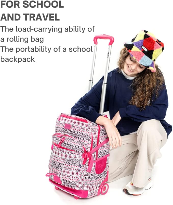 J World New York Lunar Rolling Backpack, Laptop Bag with Wheels, SKANDI Pink, One Size