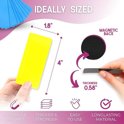 Availey 40 Pieces (4 x 1.8") - Full Colored Magnetic Dry Erase Labels - Reusable Strips for Classroom Home Office Garage Refrigerator Blank Writable Erasable Cards Name Tags Students Locker Shelf
