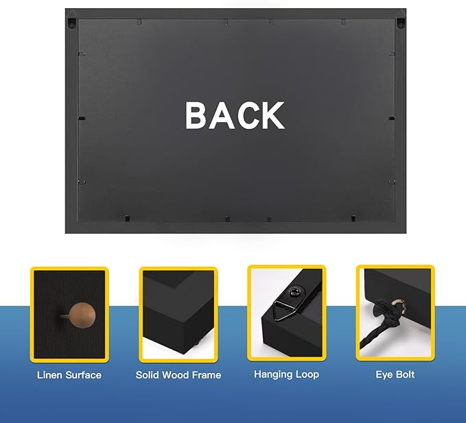 Miratino Pin Board Bulletin Board, 16 "x11 Black Linen Cork Boards for Walls with Black Frame ，Vision Board for Home Kitchen School Office Decor