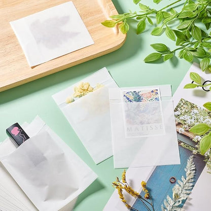 PH PandaHall 60Pcs Glassine Bags Self Seal Glassine Paper Envelopes, Self Adhesive Paper Bag Waxed Paper Storage Bag for Cookie Candy Soap Cards Snacks Food Treat Gift Favor,5.12x3.62inches