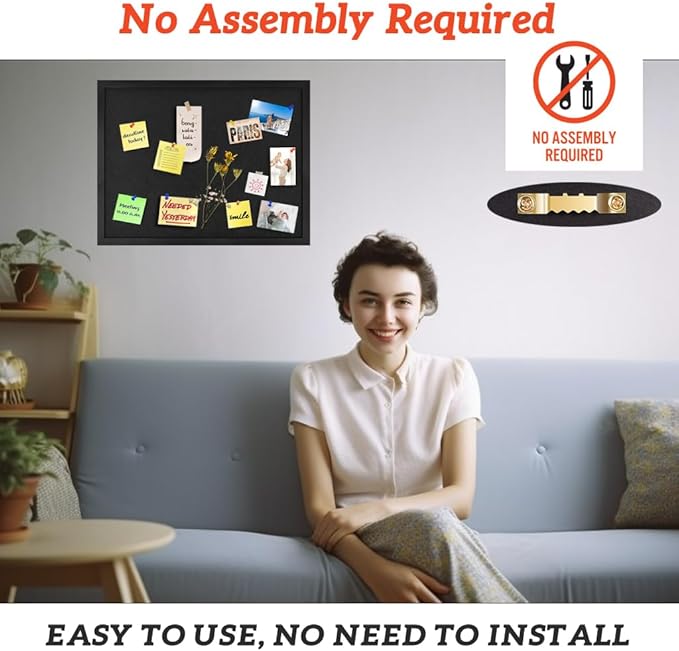 Large Cork Board Bulletin Boards 23"x17", Pin Board Wood Framed Display with Felt, Cork Boards for Wall, Jewelry, Notes, Memos, Photos, Home, Kitchen, Office, School, Wood Framed(Black) & Felt(Black)