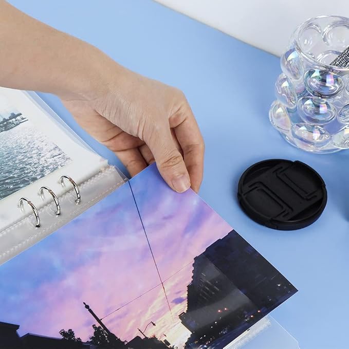 White Frosted PP Kpop Photocard Binder Loose Leaf 6-Ring Wide A5 Photocards Holder with 8 Inch 50 Pockets Photo Pages Transparent Card Sleeve Protectors Page for Photos Cards Album Folder Organizers