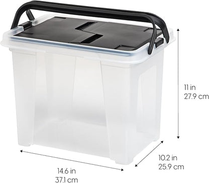IRIS USA File Box File Organizer w/ Wing Lid for Letter/Legal File, Water Resistant Document Box, BPA-Free Plastic Storage Bin Organizer with Handles, Stackable, Nestable, Clear 18 Qt. 4Pack