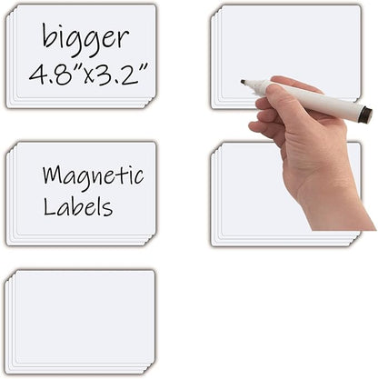 Dry Erase Big Magnetic Labels (4.8x3.2,Pack of 20),Large Write On Magnets Name Plates Sticker,Waterproof/Reusable for Refrigerator&Lockers&Whiteboard&Cabinet(White)