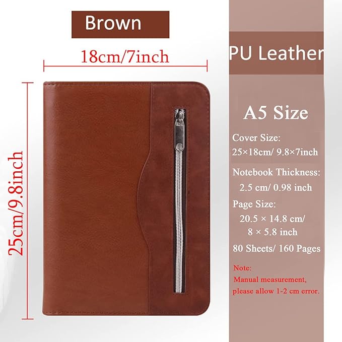 SAYEEC Leather Portfolio Notebook Binder with Calculator A5 6 Ring Refillable Budget Planner Binder Cover with Zipper Zippered Padfolio Organizer Business Journal Conference Folder Gifts for Men Women
