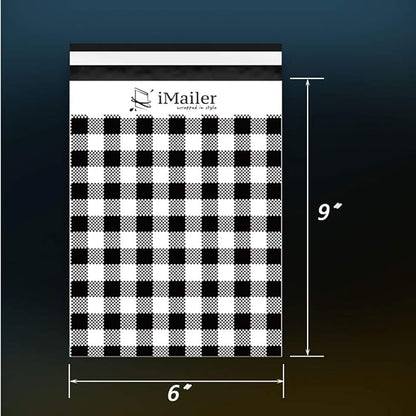200 Count - 6x9 inch, Poly Mailer Black Gingham Plaid Envelope, Mailing Shipping Bags with Self Seal Strip