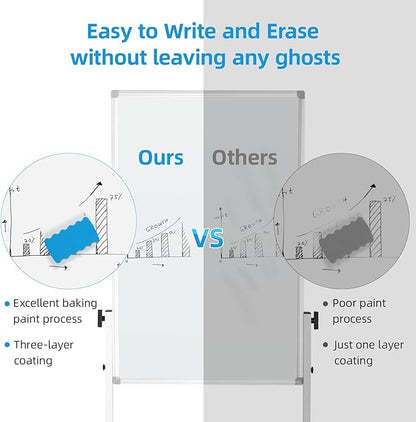 Rolling Mobile Whiteboard, 40 x 28 inches Double Sided Magnetic Whiteboard Easel on Wheels, Height Adjust Protable Dry Erase Board with Stand for Office, Home, Classroom, White