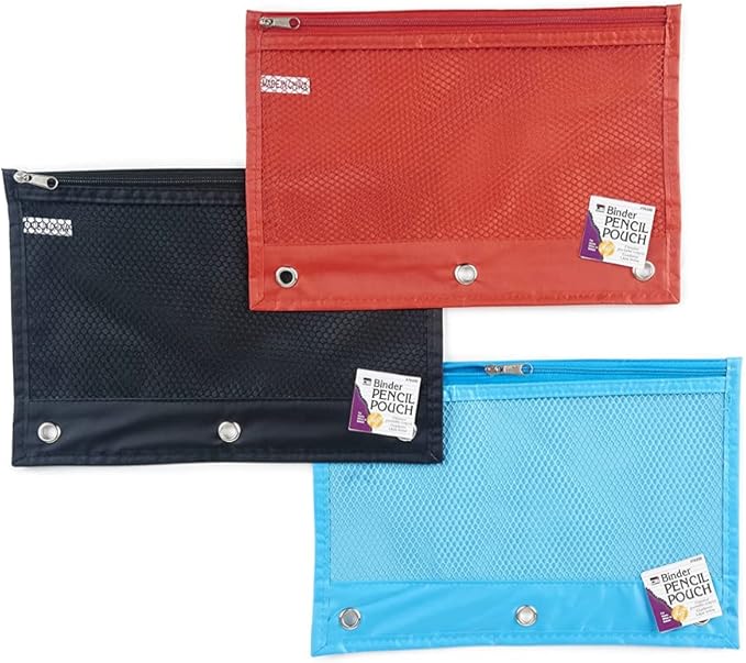Charles Leonard Pencil Pouch for Binder, 1 Pocket with Zipper and Mesh Front, Assorted Colors, 24-Pack (76330-ST)
