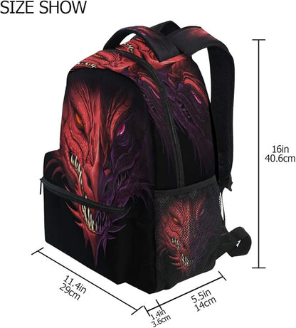 Blueangle Angry Red Dragon Head Print Travel Backpack for School Water Resistant Bookbag