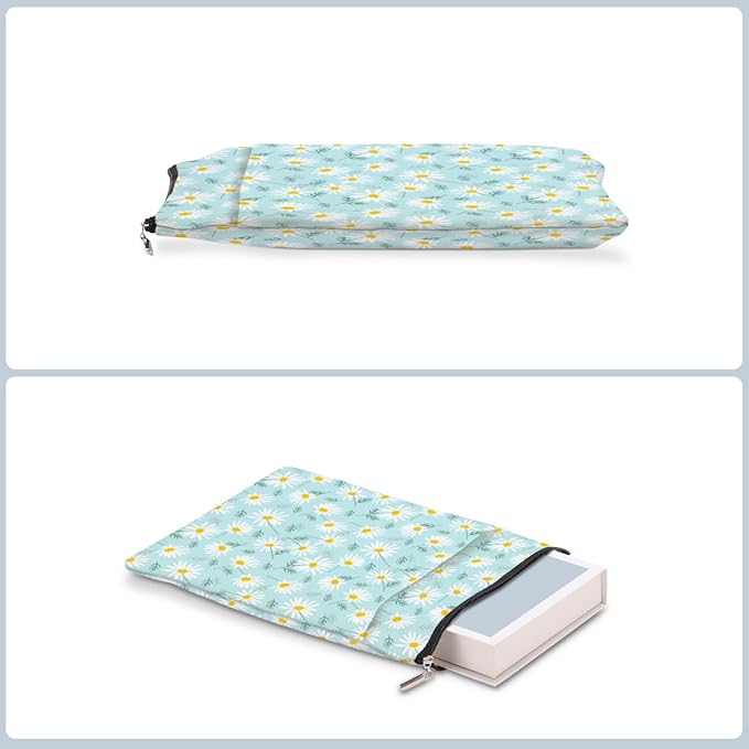 Daisy Pattern Book Lovers Gifts Waterproof Book Sleeve Book Pouch Book Protector with Zipper and Front Pocket BookCover Case for Women Girl Readers Librarian Book Accessories Book Club Gifts