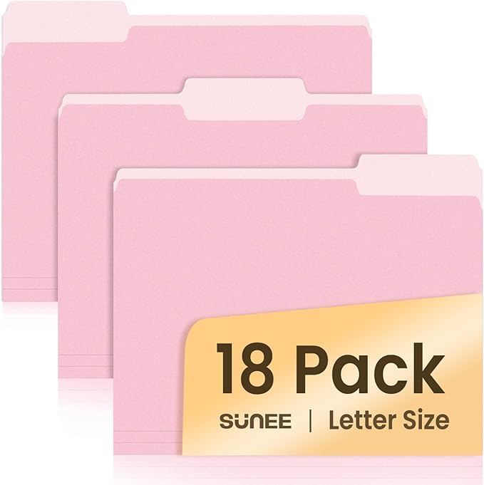 SUNEE File Folders, 18 Pack Manilla Folders 8.5 x 11, Colored Folders Office Organization Home School Folders for Documents Files Paper,Pink Color
