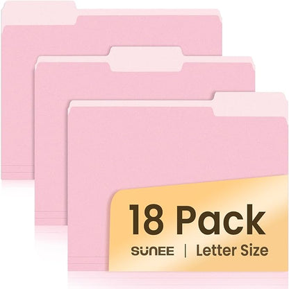 SUNEE File Folders, 18 Pack Manilla Folders 8.5 x 11, Colored Folders Office Organization Home School Folders for Documents Files Paper,Pink Color