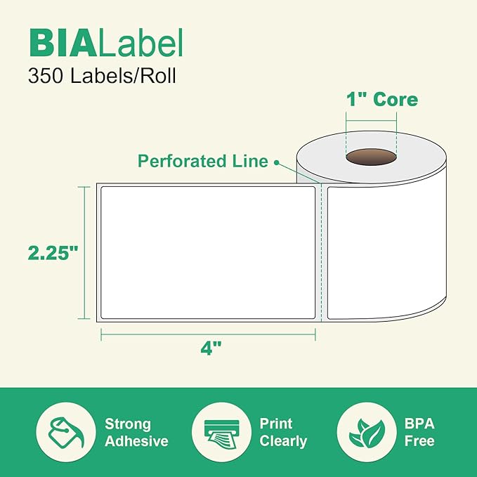 12 Rolls 2.25" X 4" Thermal Printer Labels, 350/Roll - Direct Thermal Labels Compatible with Zebra & Rollo Printers