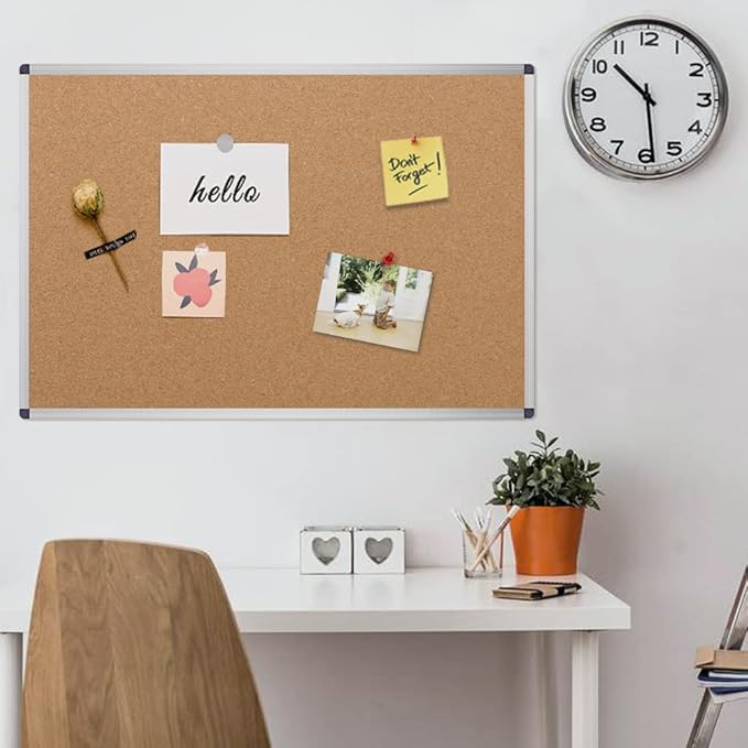 VIZ-PRO Cork Notice Board, 18 X 12 Inches, Cork Bulletin Board with Silver Aluminium Frame