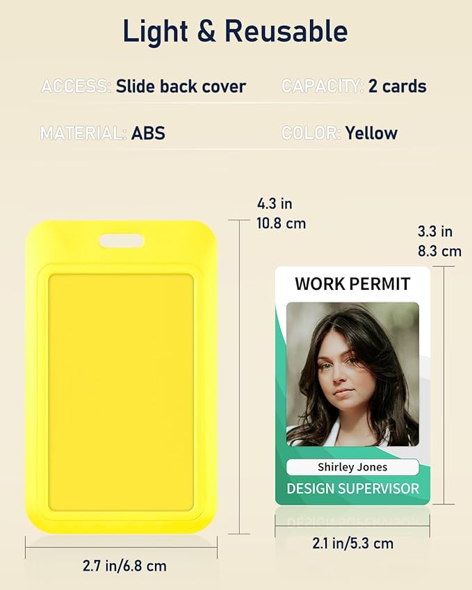 Uniclife 3 Pack Sliding ID Badge Holder Vertical Hard Plastic Case with Clear Window Yellow Card Protector Pouch for Office School ID Credit Cards Proximity Key Cards Driver’s Licenses and Passes