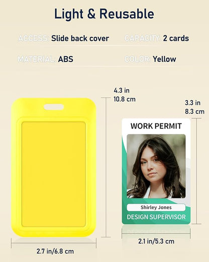 Uniclife 3 Pack Sliding ID Badge Holder Vertical Hard Plastic Case with Clear Window Yellow Card Protector Pouch for Office School ID Credit Cards Proximity Key Cards Driver’s Licenses and Passes