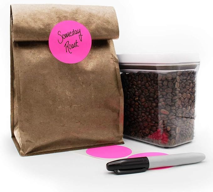 ChromaLabel 3 Inch Circle Sticker Labels, High Visibility Round Colored Stickers, Permanent Stickers - 500 Sticky Dots per Roll, Fluorescent Pink Label Stickers