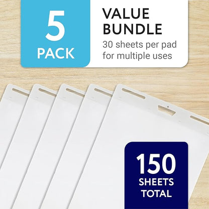 IMPRESA Large Sticky Easel Pads - 5 Pack (30 Sheets Per Pad) - Flip Charts for Classroom and Office - Sticks onto Walls and Whiteboards - White Premium Paper - No Residue (150 Sheets Total)