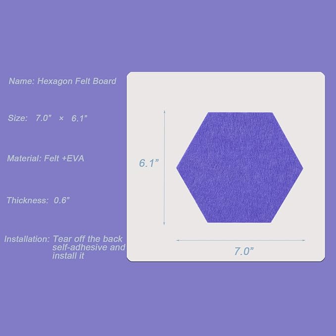 LAJAR 8 Pcs Hexagon Felt Bulletin Board Tiles, Self Adhesive Felt Pin Board Wall Tiles for Photos, Pictures, Memos (Purple)