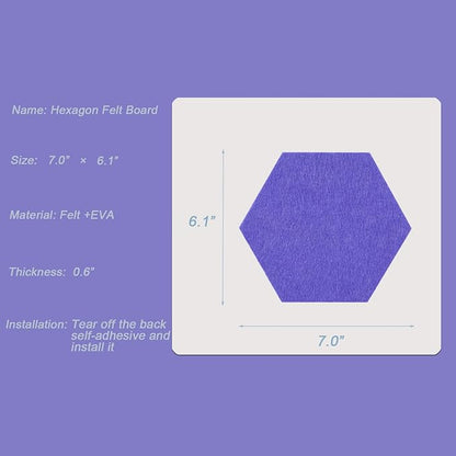 LAJAR 8 Pcs Hexagon Felt Bulletin Board Tiles, Self Adhesive Felt Pin Board Wall Tiles for Photos, Pictures, Memos (Purple)