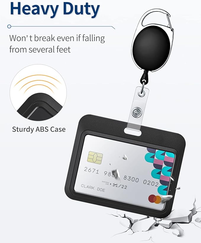 Uniclife 1 Pack Sliding ID Badge Holder Black Horizontal Hard Plastic Case with Clear Window Card Protector Pouch for Office School ID Credit Cards Proximity Key Cards Driver’s Licenses and Passes