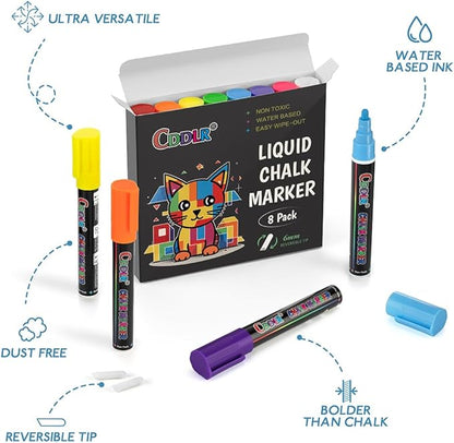 8 Pack Liquid Chalk Markers,Dry Erase Markers & Window Markers for Blackboards,Chalkboard Menu Board & Glass Car Window