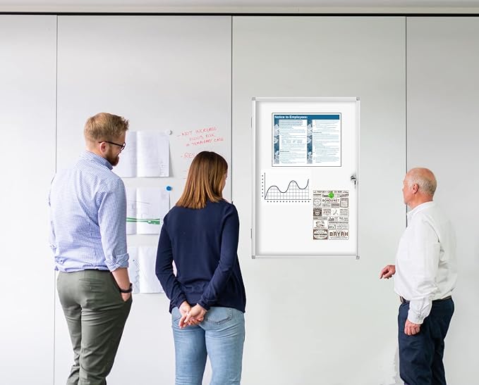 Lockable Whiteboard 24x36 - Aluminum Enclosed Magnetic Whiteboard with Tamperproof Lock - Wall Mounted Cabinet for School Office, Dry Erase Noticeboard