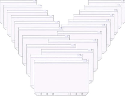 60 Packs A6 Size 6 Holes Binder Pockets Plastic Binder Zipper Folders Waterproof 6 Holes Zipper Loose Leaf Bags for Documents Notebooks Cards
