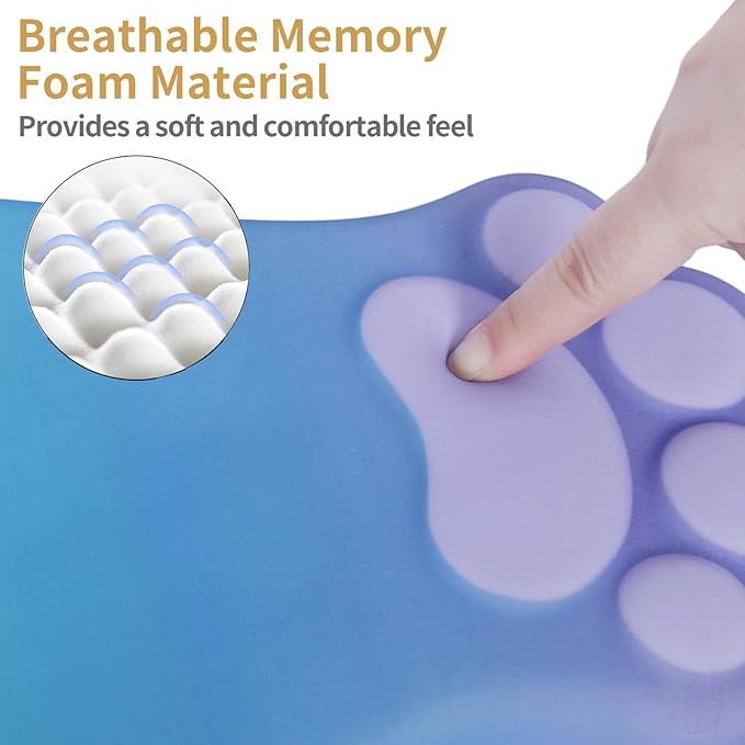 Ergonomic Mouse Pad with Wrist Rest,Cute Cat Paw Mousepad Wrist Support,Comfortable Massage Design Computer Pain Relief Mouse Pad with Non-Slip PU Base for Desk Laptop Gaming,Purple&Green