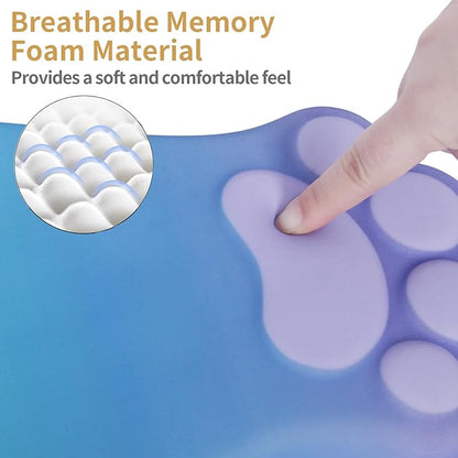 Ergonomic Mouse Pad with Wrist Rest,Cute Cat Paw Mousepad Wrist Support,Comfortable Massage Design Computer Pain Relief Mouse Pad with Non-Slip PU Base for Desk Laptop Gaming,Purple&Green