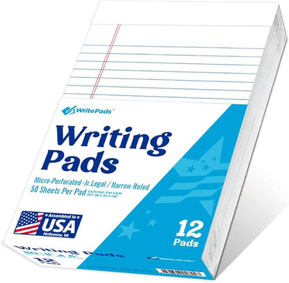 KAISA Small Legal Pad, 5"x8" Writing Pads, Narrow Ruled 5x8 Note Pads For School Office Home Notepads, White 50 Sheets 12 Pads WT-SWT