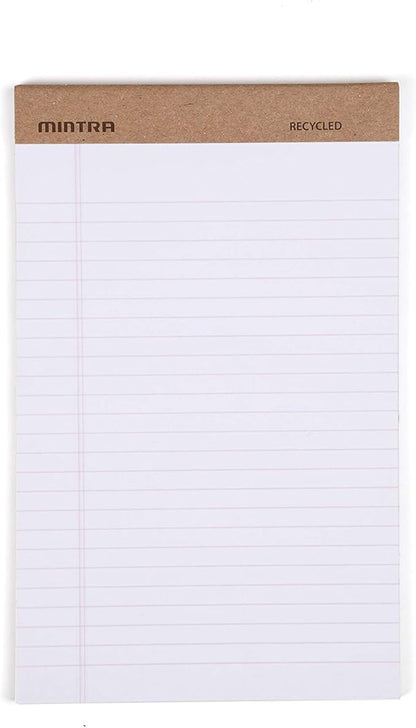 Mintra Office Recycled Writing Pads 6pk (White, Junior (5in x 8in)) - 50 Sheets per Notepad, Micro perforated, Legal Pad, Notebook Paper for School, College, Office, Business