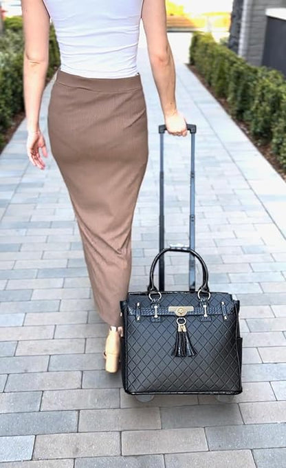 JKM and Company Alligator Compatible With Computer iPad, Laptop Tablet Rolling Tote Bag Briefcase Carryall Bag