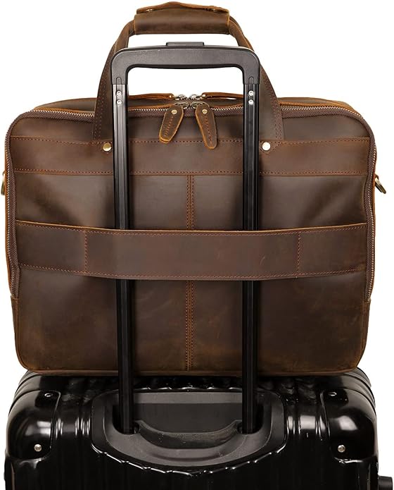 Polare Modern Attaché Style 15.7" Full Grain Italian Leather Laptop Business Briefcase for Men