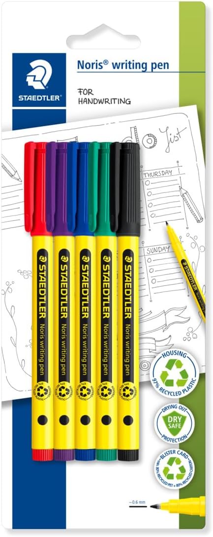 STAEDTLER 307-S BK5 Noris Handwriting Pen - Assorted Colours (Pack of 5)