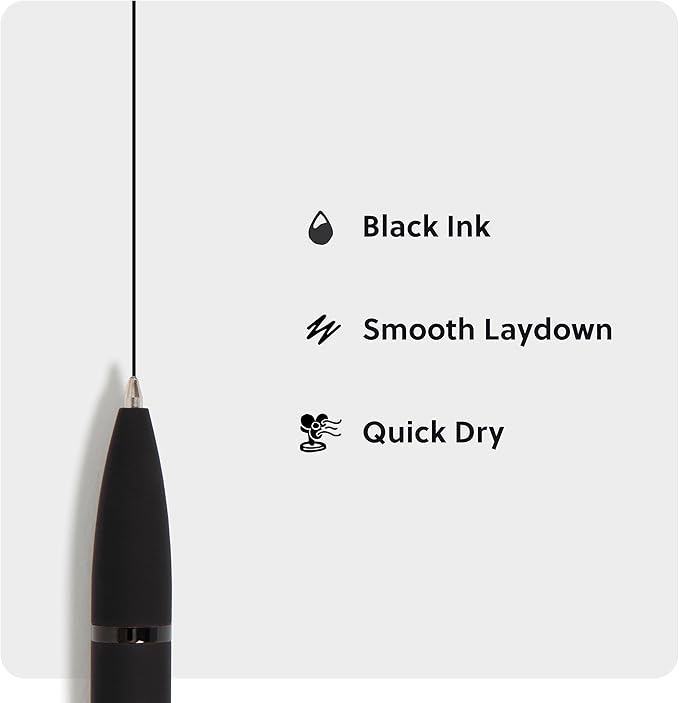 U Brands Midnight Monterey Ballpoint Pens, Set of 12, Black Soft Touch, Painted Black Details, Bold (1.0 mm) Point, Black Ink