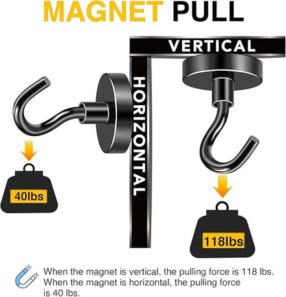 DIYMAG Black Magnetic Hooks, 118 LB Heavy Duty Strong Magnet with Hooks, Strong Rare Earth Neodymium Magnet Hooks for Hanging, Magnetic Hanger for Curtain, Home, Kitchen, Workplace, 20 Packs