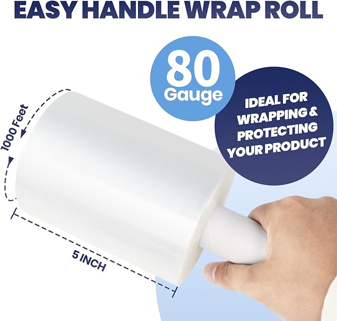 ADHES Mini Hand Stretch Wrap Film, 5 Inch x 1000 Feet 80 Gauge Industrial Strength Stretch Film, Shrink Wrap Roll for Packing, Pallet Wrap, Furniture Wrapping Moving & Protection