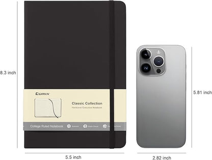 Comix 6 Pack Lined Journal Notebooks for Work, 240 Pages, 5.5"x8.3", Black, Hardcover, A5 Medium College Ruled, Journaling Notebooks for Notes-Taking, Fits for Office School Home