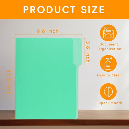 100 Packs File Folder,Light Green File Folders Letter Size,1/3-Cut Tabs,8.5x11 Inch File Folders for Office,School and Home,Organizer Documents