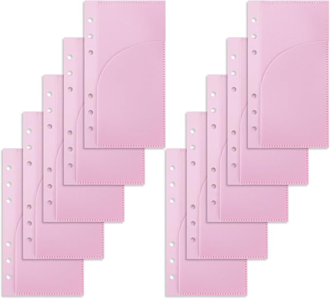 A6 Binder Pockets with No Zipper, Koqye Blue 10 Pcs Plastic Zipless Budget Envelopes, Two Pockets Frosted Cash Envelopes Money Bag for Budgeting, Cash Stuffing (Pink A)