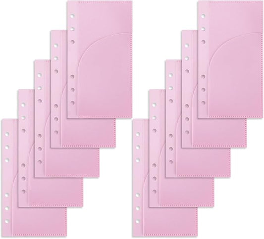 A6 Binder Pockets with No Zipper, Koqye Blue 10 Pcs Plastic Zipless Budget Envelopes, Two Pockets Frosted Cash Envelopes Money Bag for Budgeting, Cash Stuffing (Pink A)