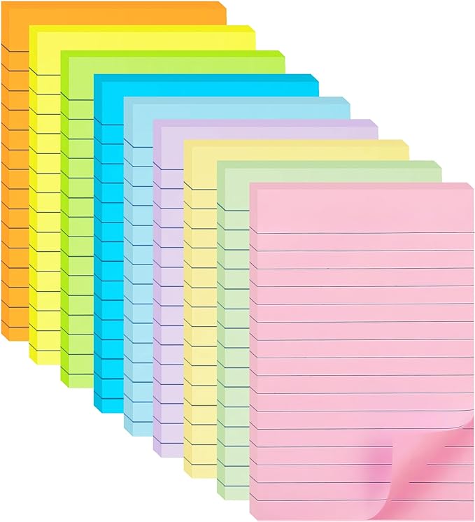 9 Pack Lined Sticky Notes 4X6 in Post, 9 Pastel Colors Large Ruled Post Sticky Colorful Super Sticking Power Memo Pads Strong Adhesive, Sticky Notes with Lines Office, Home, 35 Sheets/pad