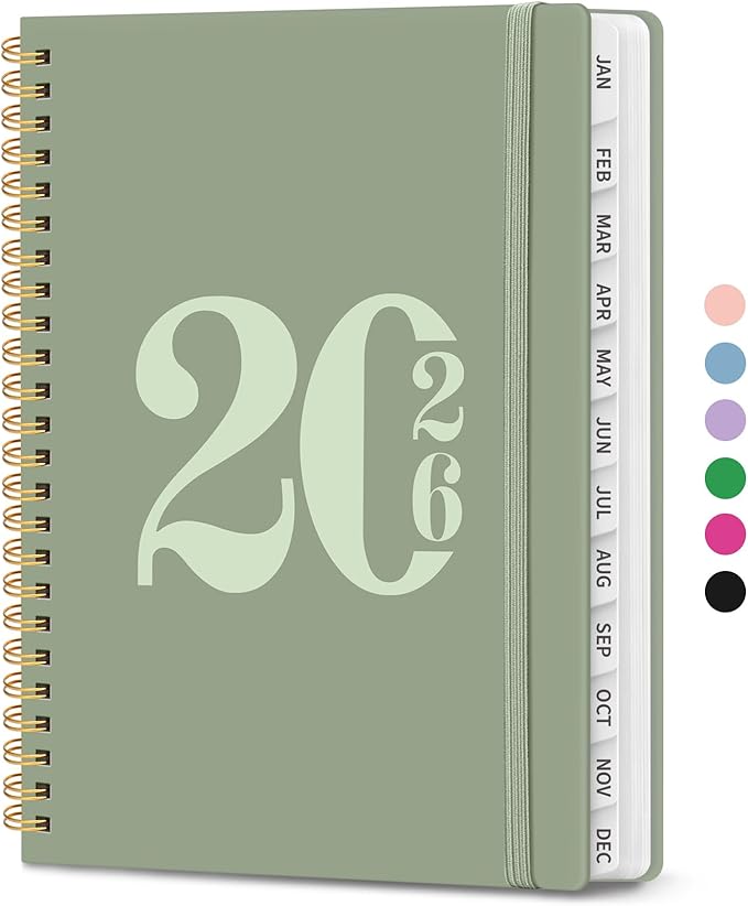 2026 Planner, Weekly and Monthly Calender Planner, Jan 2026 to Dec 2026, Hardcover 2026 Calendar Planner Book with Tabs & Inner Pocket, Office Home School Supplies for Women & Men - A5 (6.3" x 8.5"), Green
