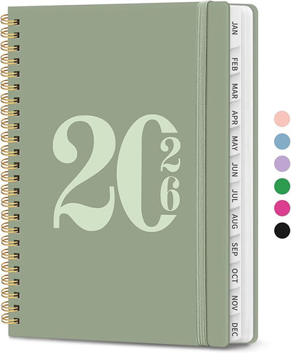 2026 Planner, Weekly and Monthly Calender Planner, Jan 2026 to Dec 2026, Hardcover 2026 Calendar Planner Book with Tabs & Inner Pocket, Office Home School Supplies for Women & Men - A5 (6.3" x 8.5"), Green