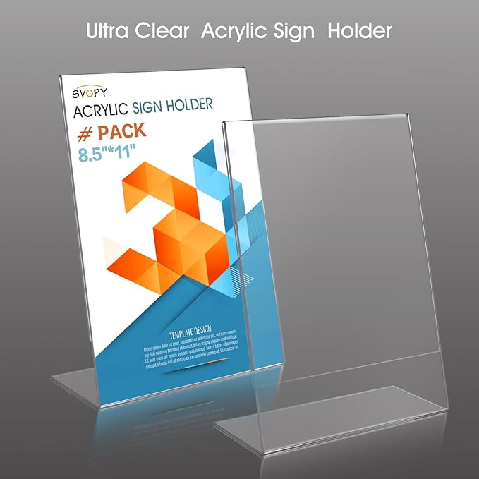 Acrylic Sign Stand Holder - 8.5x11 Inches Plastic Acrylic Literature Holders, 12 Pack Sign Holders Suit for Flyer, Magazine, Pamphlet, Booklet Display