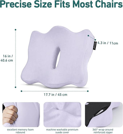 Seat Cushions for Office Chairs - Pressure Relief Seat Cushion with a Storage Bag - Car Seat Cushions for Pressure Relief, Tailbone Pain, Sciatica & Back Pain Relief (Light Purple)