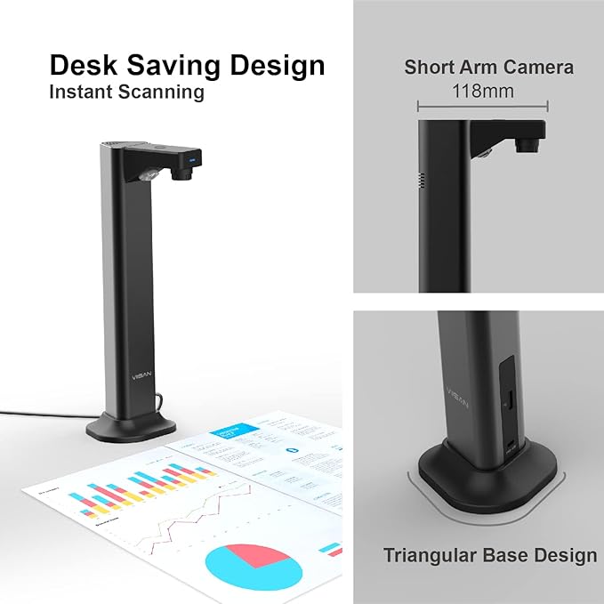 VIISAN DL24 Innovative Book Scanner, 24MP Document Camera with Asymmetrical Lighting Tech, A3 Document Scanner, OCR Auto-Flatten & Deskew, Text-to-Speech, for Desktop/Laptop, Works with Windows/MacOS
