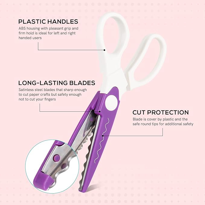 6Pcs/Set Craft Scissors Decorative Paper Edge Scissors With Storage Box Set, 5 Kinds Zig Zag Edges Scissors Great for DIY Projects Paper Card,Photo, Scrapbook,Office School Home Manual (Violet)